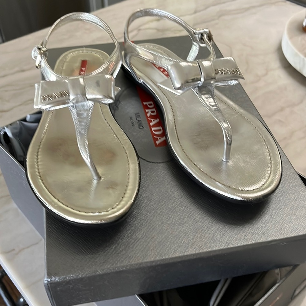 Prada Silver Thong Sandals 37.5